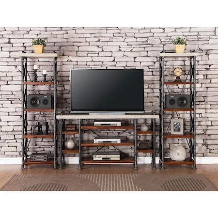 Industrial Entertainment Center with 15 Shelves